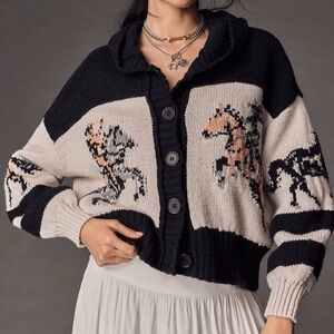 Pilcro Horse Graphic Cardigan Sweater